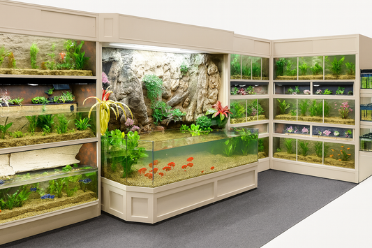 3D Aquarium display with various aquariums in a store setting