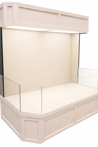 Beige display aquarium with glass front with a beige background