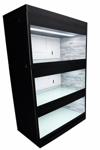 Professional animal adoption display with multiple enclosed suites for puppies and kittens.  Adoption Kennels