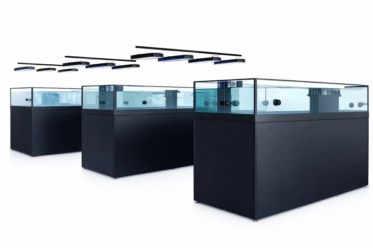 Marine Coral Frag Display Tank with integrated filtration designed for retail aquarium stores
