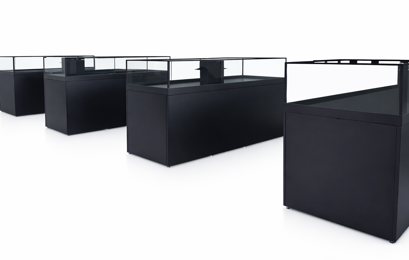 Multiple Coral Frag Display Tables for Aquatic Retail Sales