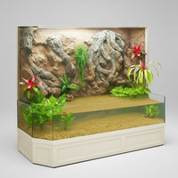 DAS 3D Fish tank display with decorative elements including plants and rocks on a white background