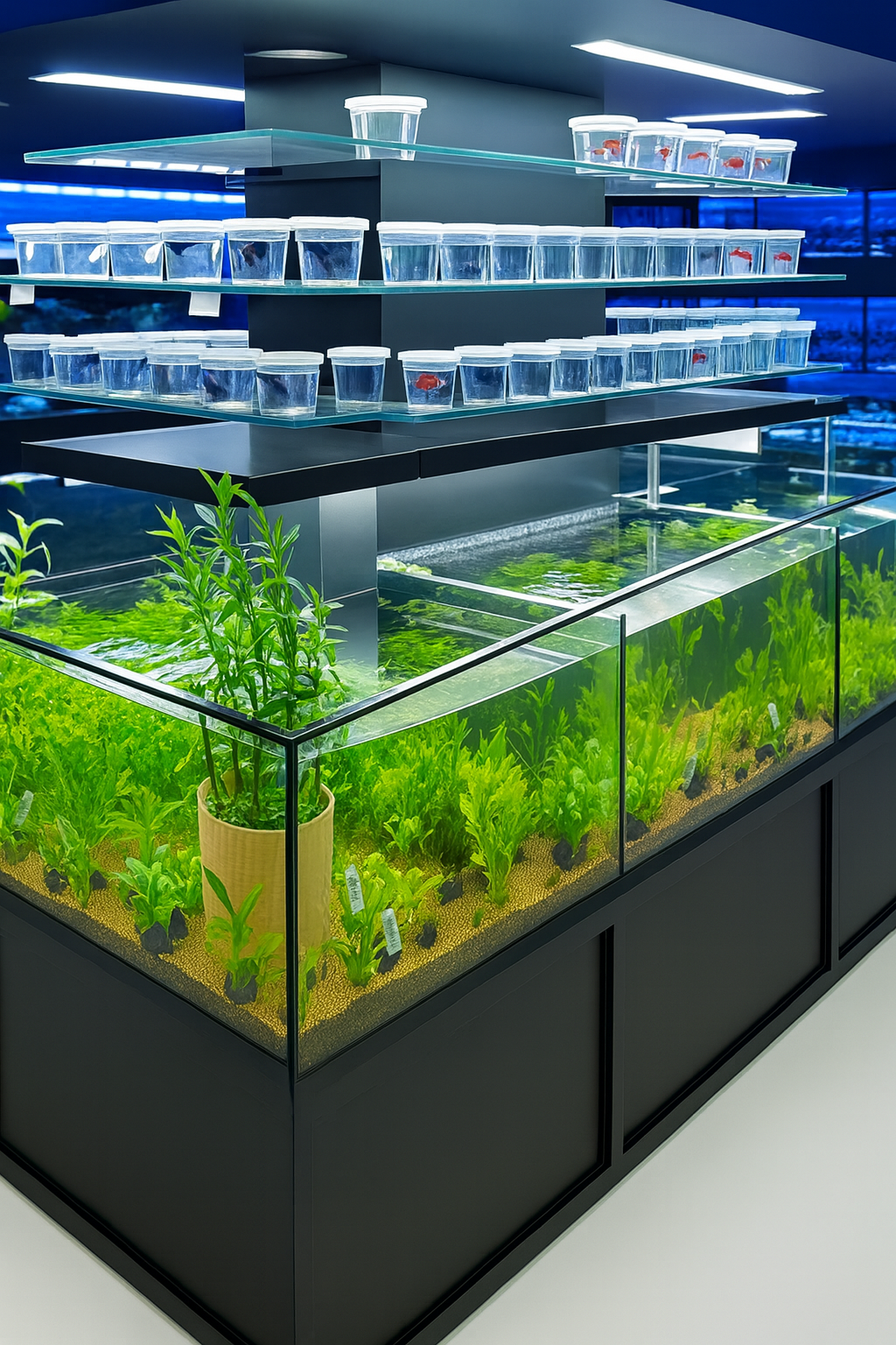 DAS Freshwater Plant Merchandiser and Betta Shelves in retail environment