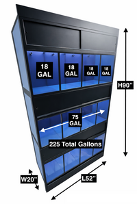 Modular freshwater fish display rack featuring stacked aquariums, low-maintenance filtration, and clean professional retail presentation