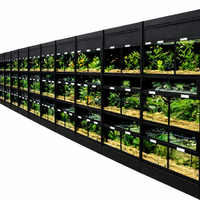 Retail freshwater fish rack supporting high visibility of livestock while reducing maintenance labor