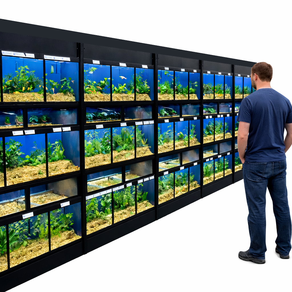 Multi-tank freshwater fish rack suitable for school science programs, nature centers, and hands-on aquatic learning