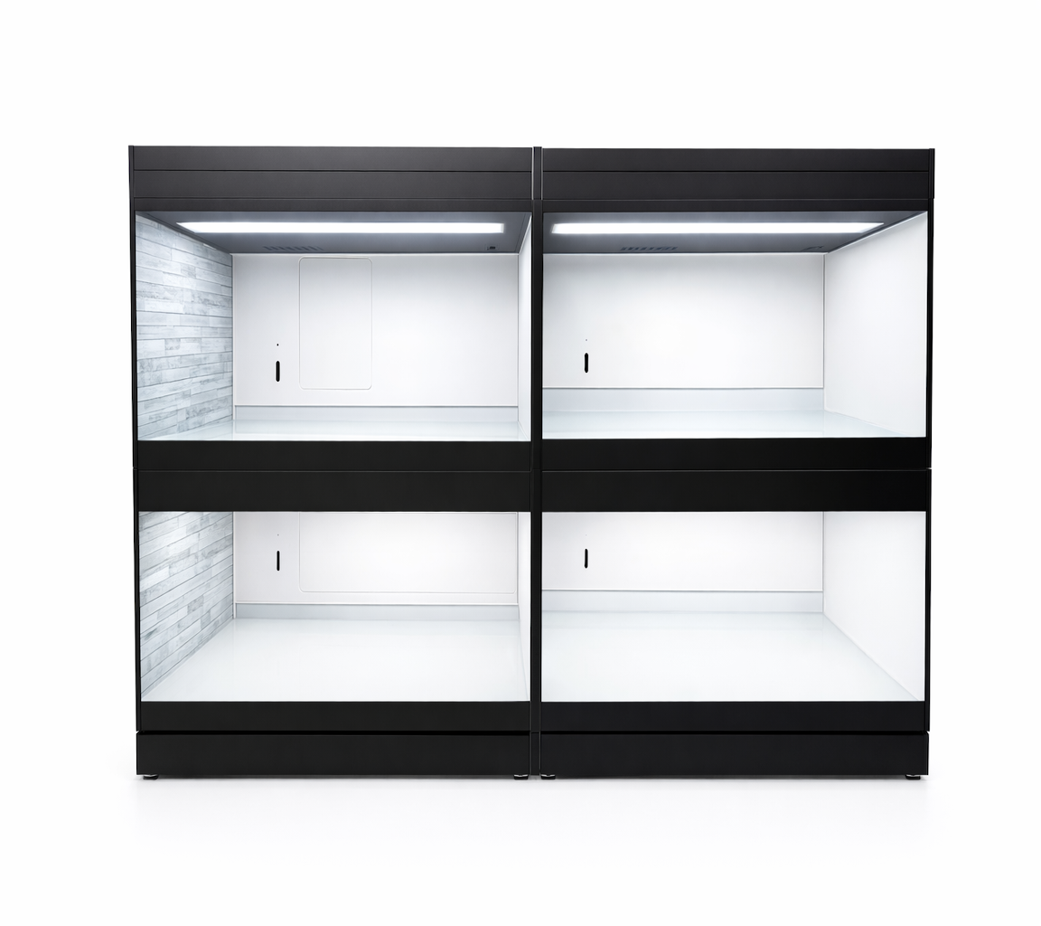 Modular adoption kennel system designed for humane display of adoptable pets in rescue facilities and veterinary clinics