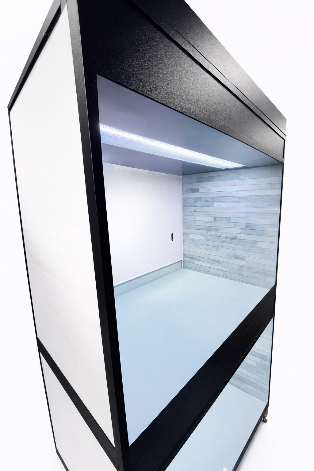 Modular adoption kennel system designed for humane display of adoptable pets in rescue facilities and veterinary clinics