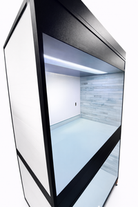 Modular adoption kennel system designed for humane display of adoptable pets in rescue facilities and veterinary clinics