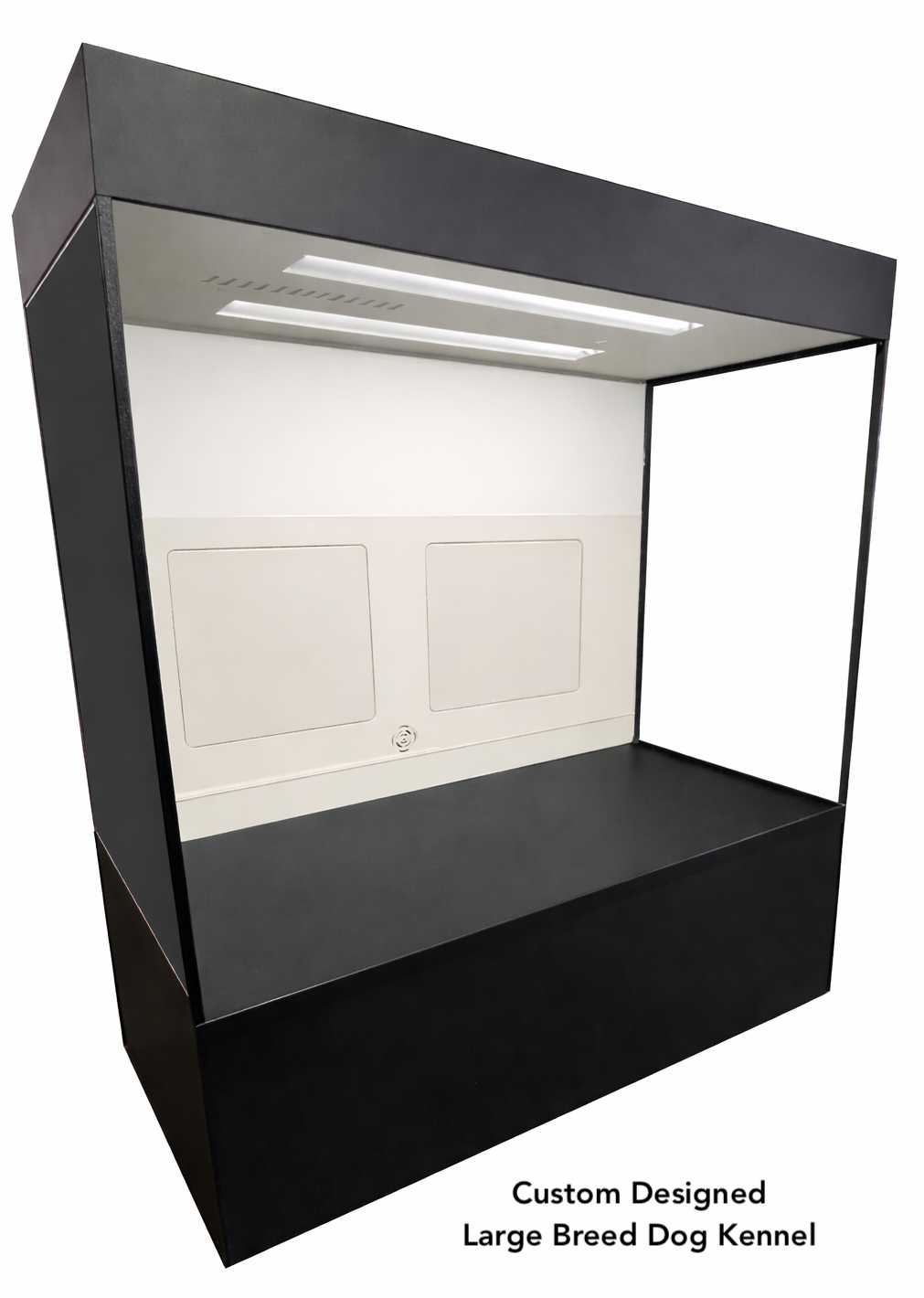 Modular adoption kennel system designed for humane display of adoptable pets in rescue facilities and veterinary clinics. Custom Designed Kennels for Large Breed Puppies.