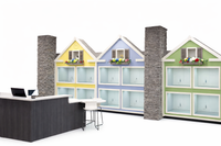 Modular adoption kennel system designed for humane display of adoptable pets in rescue facilities and veterinary clinics.  Township Fronts added for adoption events.