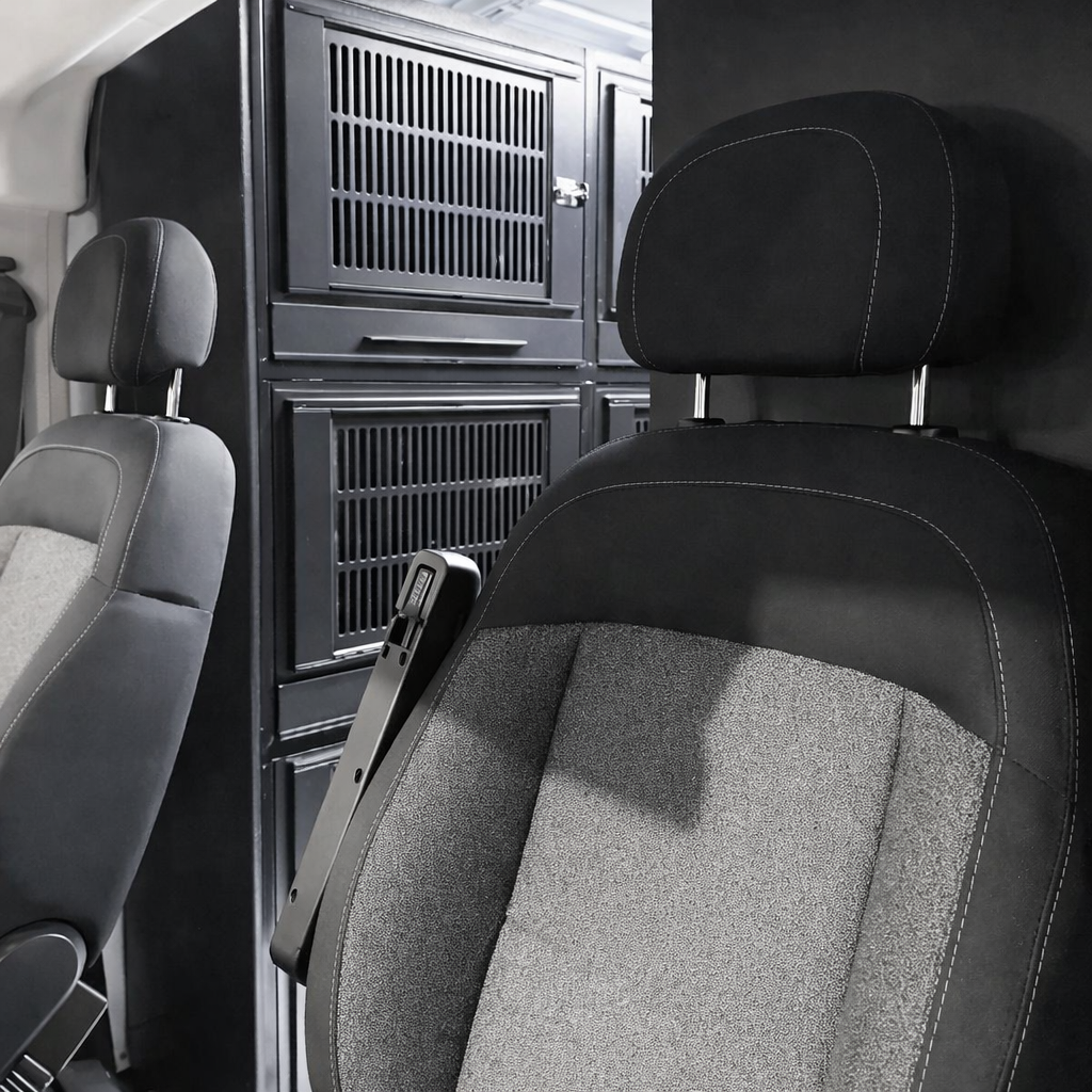 Custom Pet Transport Van Kennels
Professionally designed and installed kennel systems for customer-supplied vans. Built for pet taxis, rescues, and animal transport professionals. Durable, ventilated, and fully customizable.