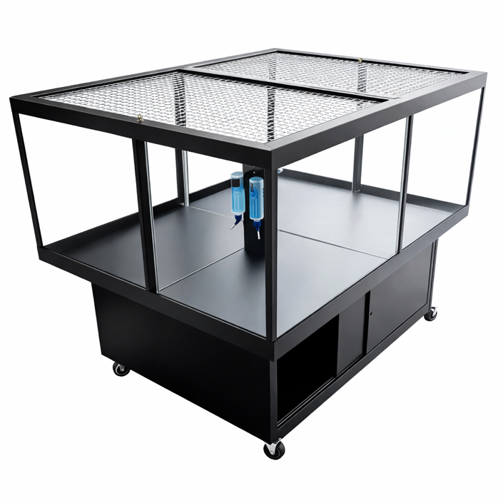 Lockable rolling petter display for animal adoption, retail, or educational use