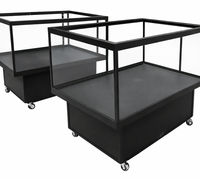 Rolling, lockable petter display with glass enclosure for puppies, small mammals, turtles, or birds