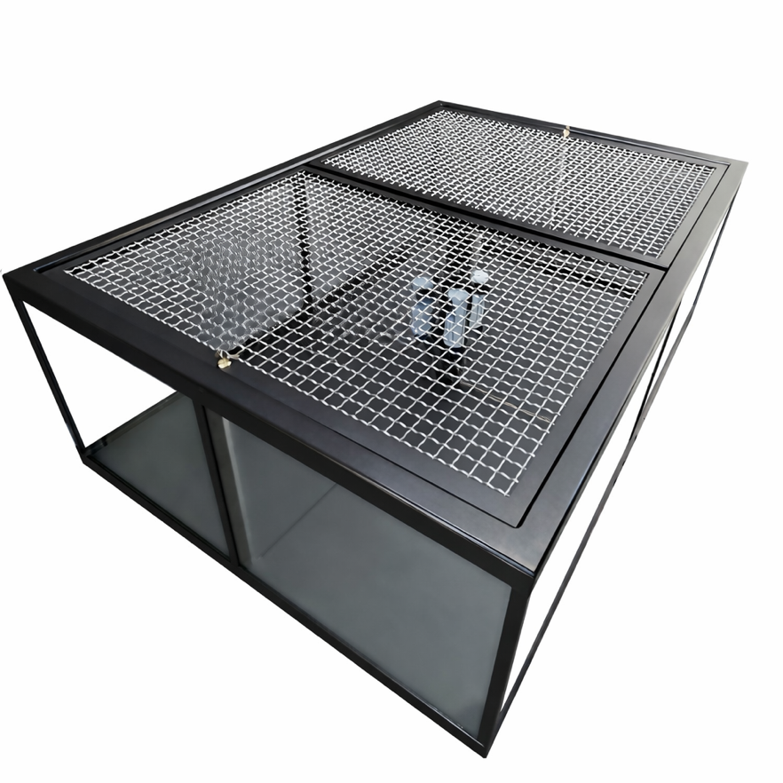 Mobile, lockable glass petter enclosure for puppies, small mammals, turtles, and birds