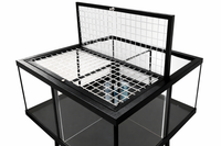 Rolling, lockable petter display with glass enclosure for puppies, small mammals, turtles, or birds