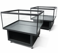 Rolling, lockable petter display with glass enclosure for puppies, small mammals, turtles, or birds