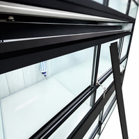 Cage view of Small Animal or Critter Retail Rack Showing removable light access cover, LED lighting is visible between the tiers