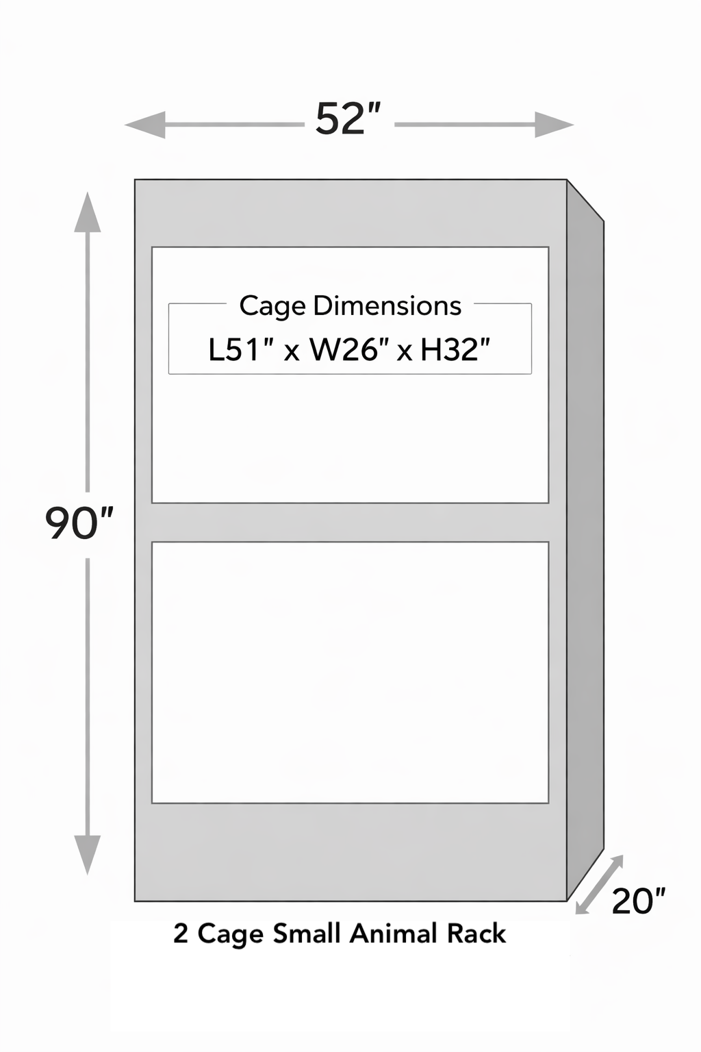 Illustration of Cage Dimensions for an Extra Large Small Animal Retail Rack