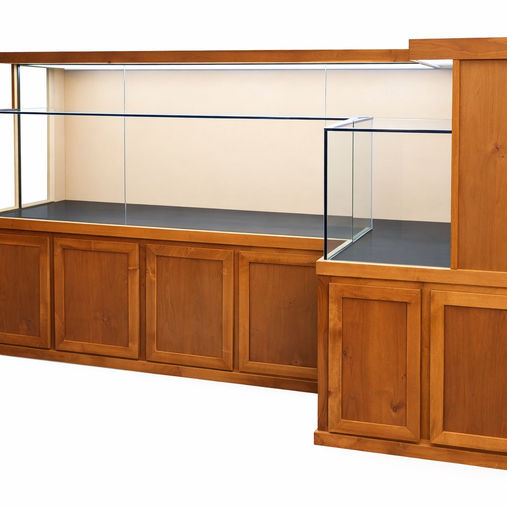 Custom turtle paludarium designed for schools, providing clear visibility of aquatic life and natural ecosystems.