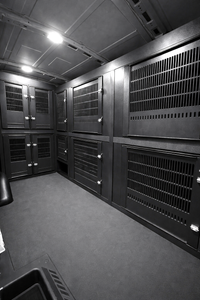 Custom animal transport van kennel system installed for pet taxi use