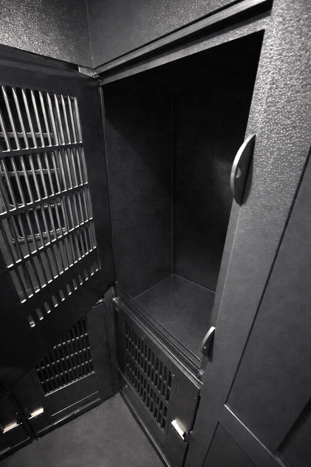 Custom animal transport van kennel system installed for pet taxi use