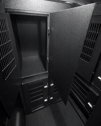 Custom animal transport van kennel system installed for pet taxi use