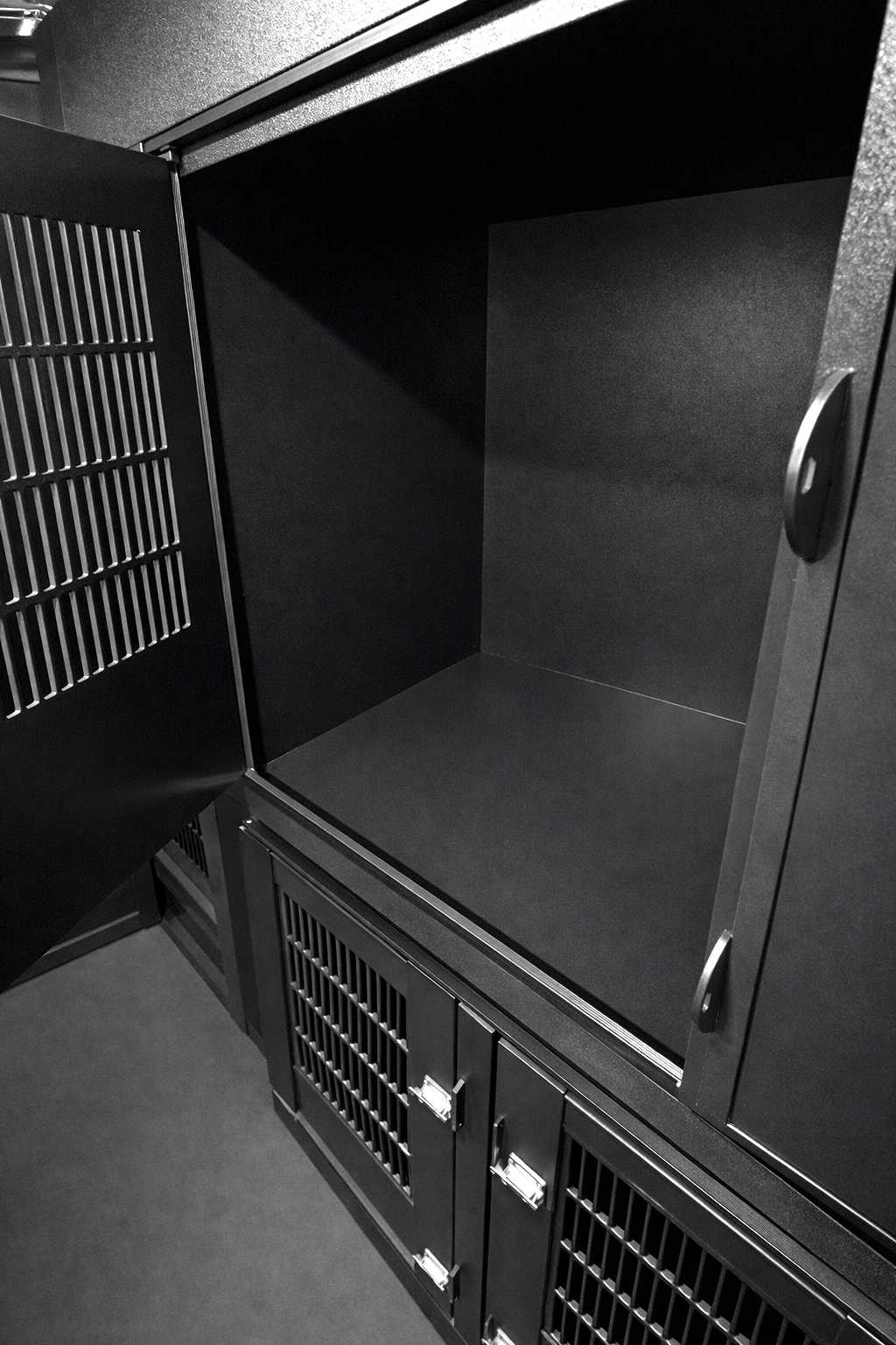 Custom animal transport van kennel system installed for pet taxi use