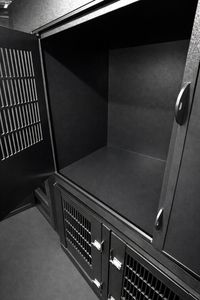 Custom animal transport van kennel system installed for pet taxi use