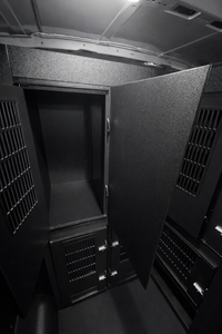 Custom animal transport van kennel system installed for pet taxi use