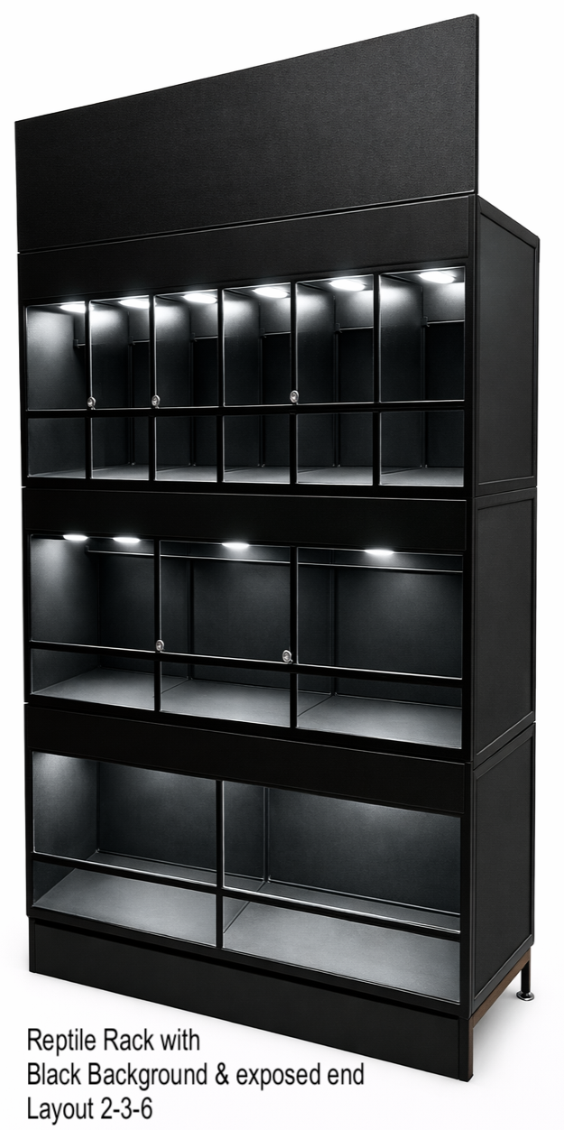 Reptile rack system designed for scalable housing in home or commercial setups
